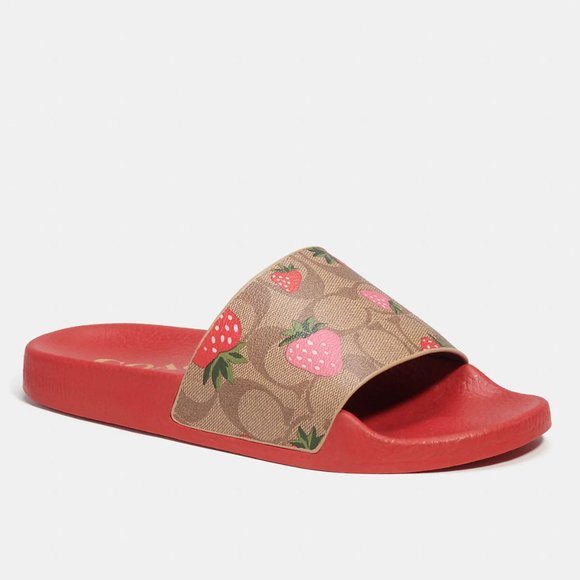 🍓 Coach Uli Sport Slide In Signature Canvas With Wild Strawberry Print - Picture 2 of 12